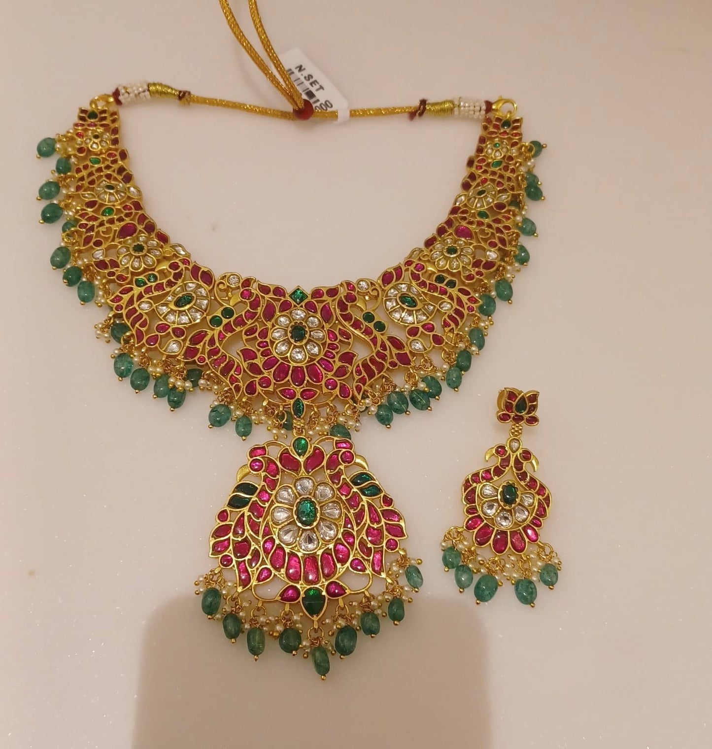 Real kundan heavy peacock medium necklace with earrings 7