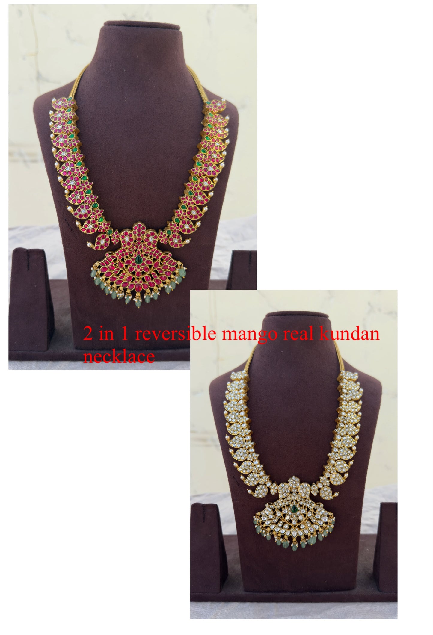2 in 1 mango peacock real kundan necklace design2