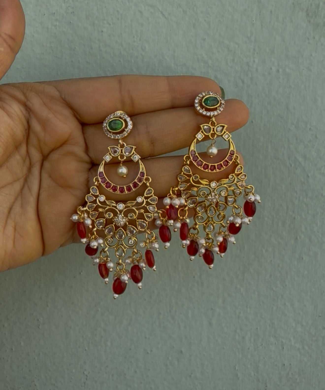 Uncut diamond kemp ruby hanging earrings