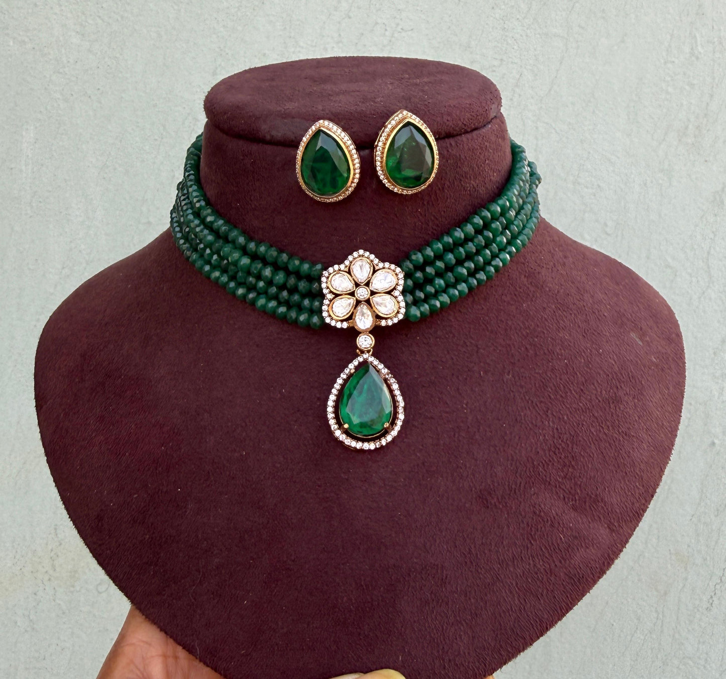 Classy pearl drop moissanite choker with studs