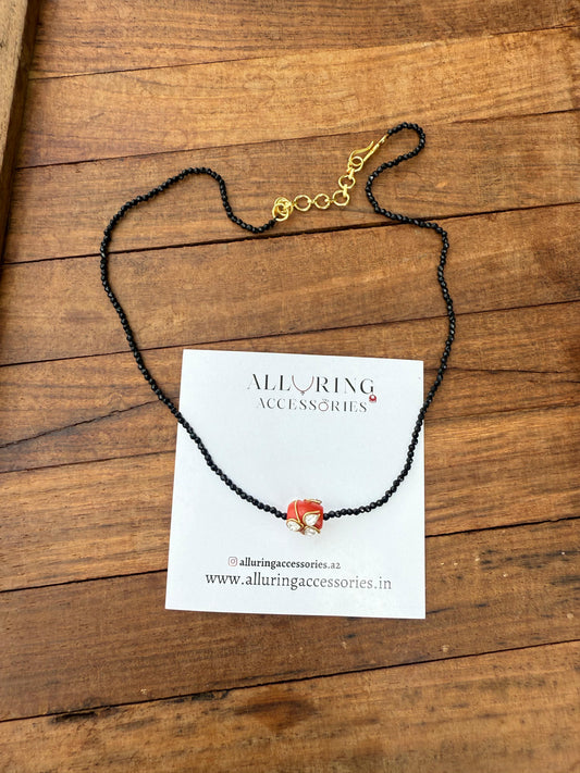 New coral with three kundan black beads necklace