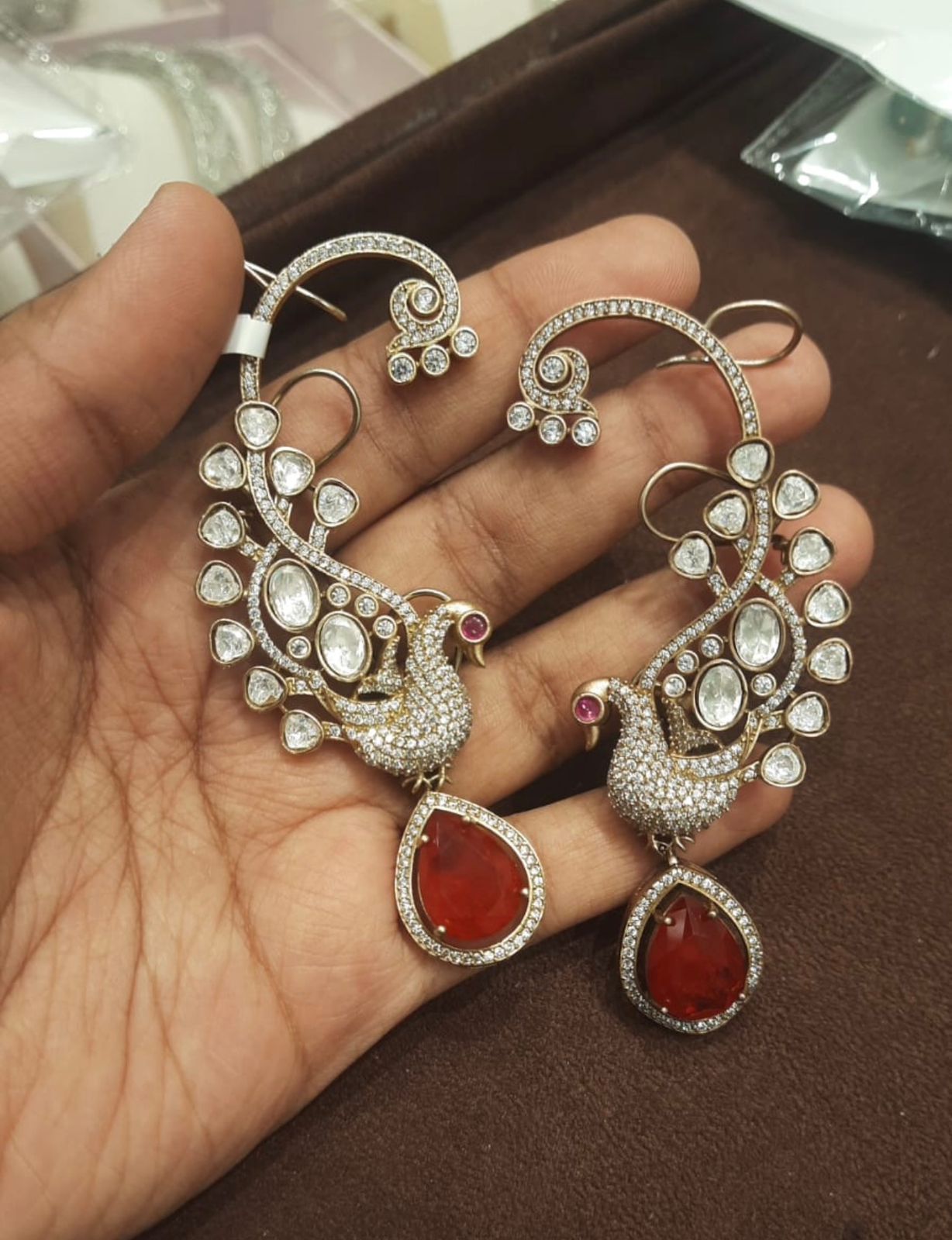 Moissanite peacock designer earcuffs