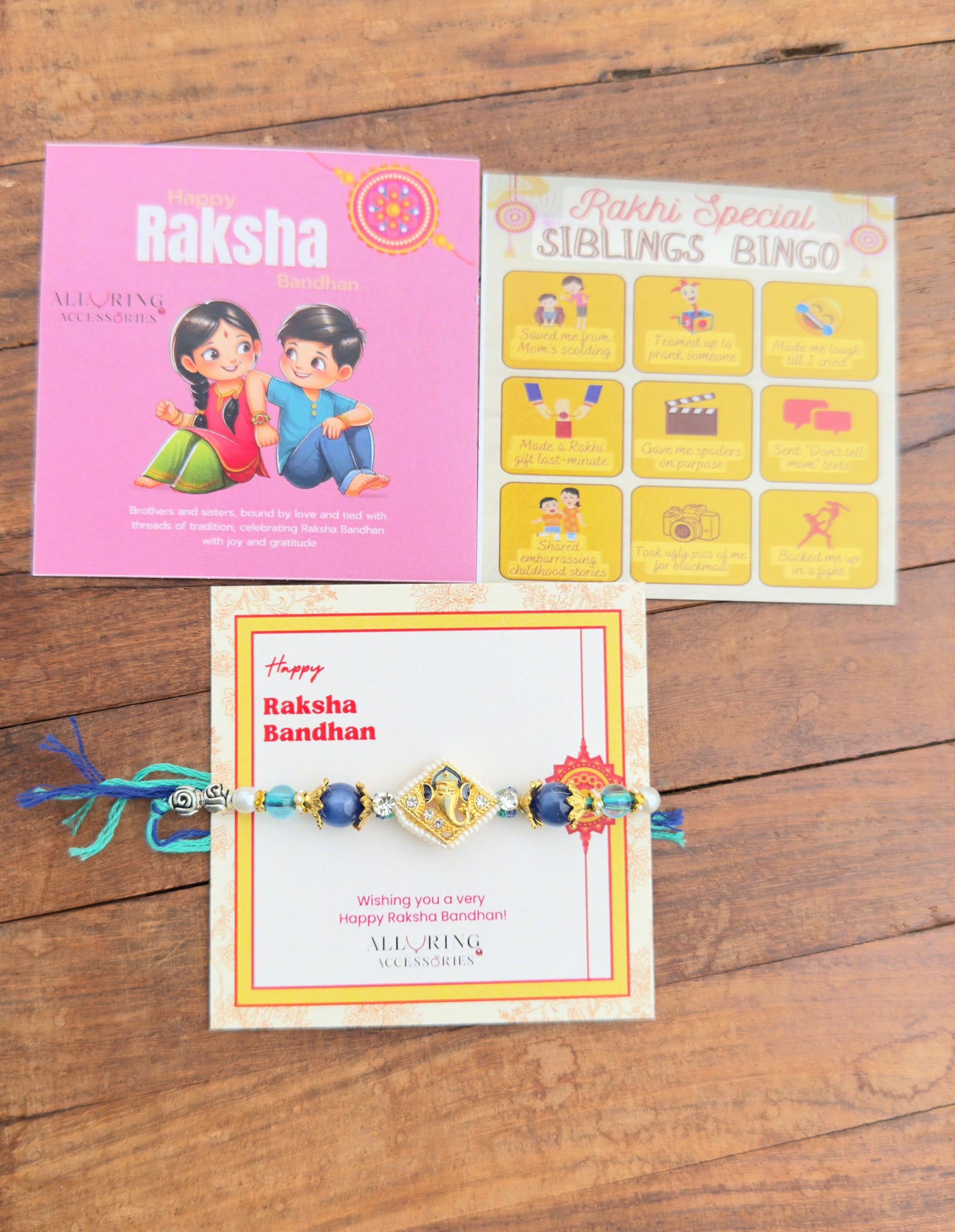 Blue square pearl Ganesh Rakhi