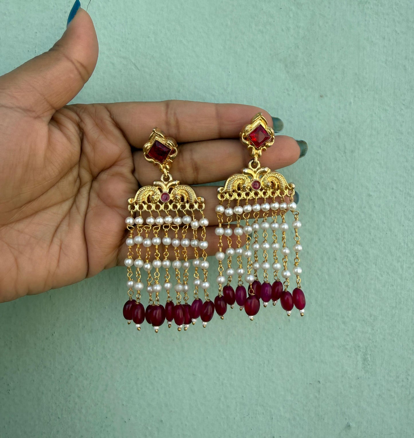 Antique desi pearl hanging earrings