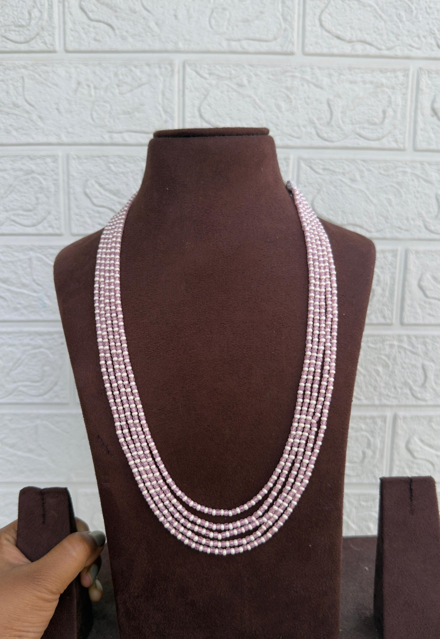 Five layered cz crystal beads mala