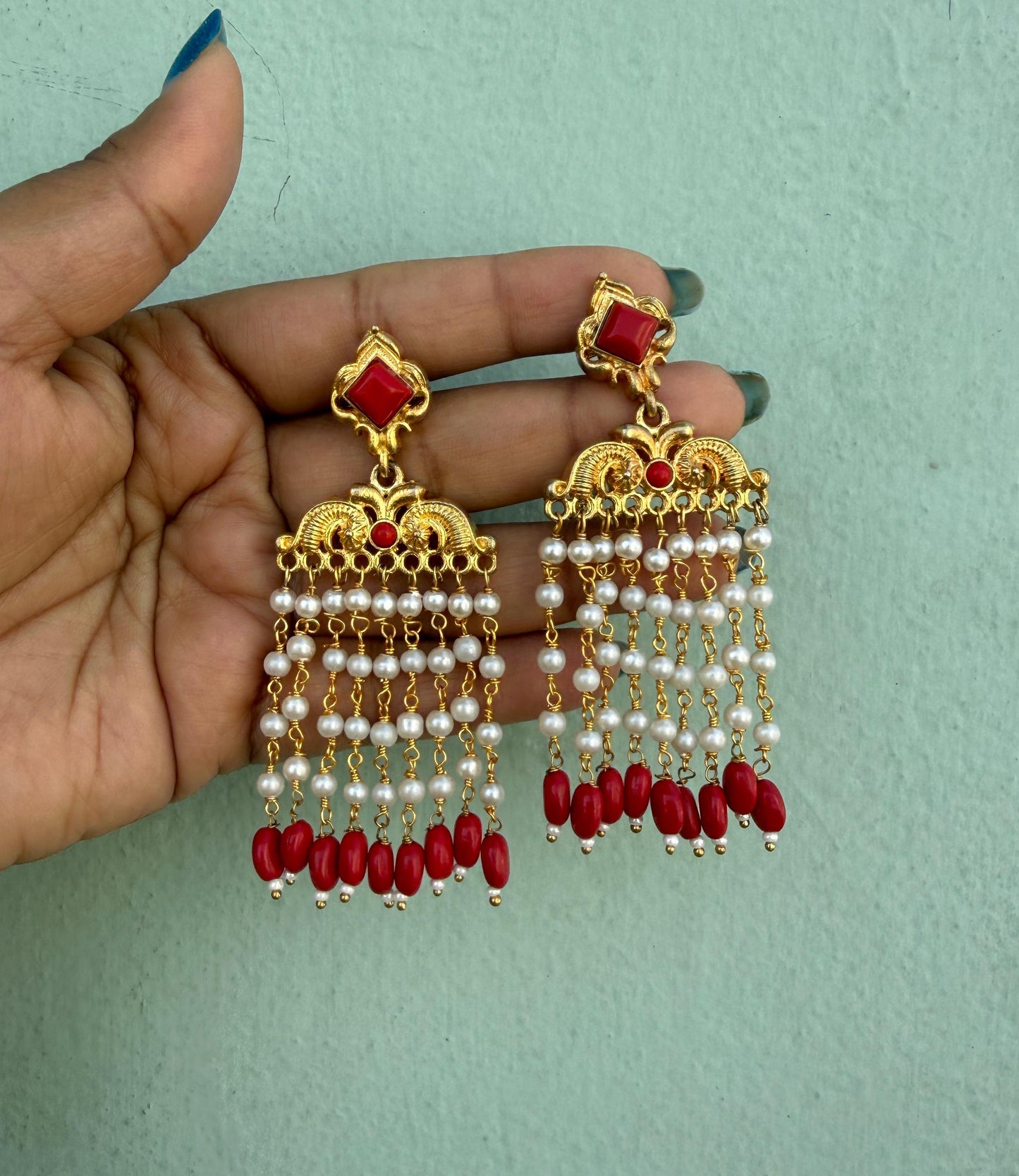 Antique desi pearl hanging earrings