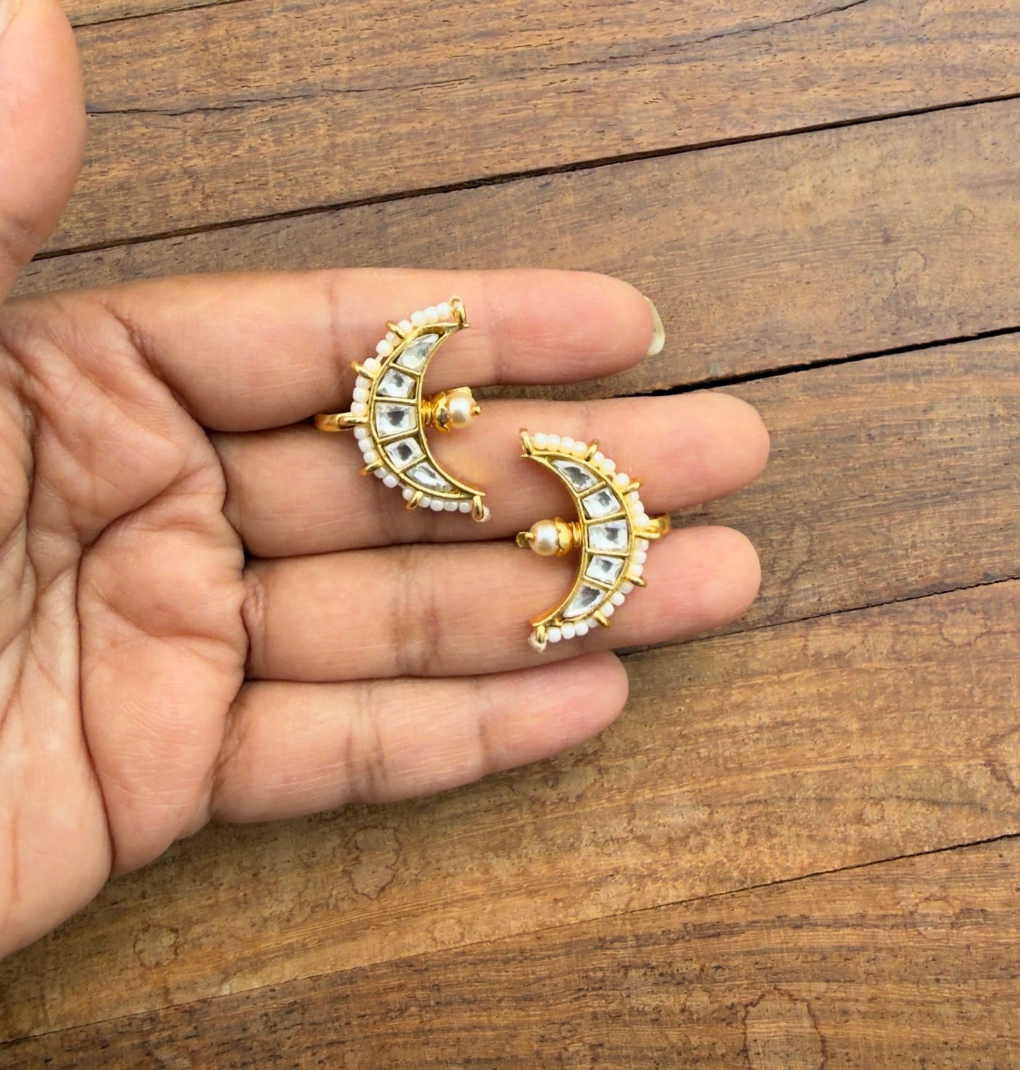Real Kundan moon shape bugadi earrings