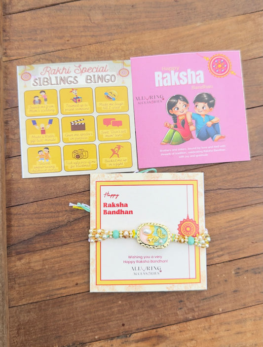 Pearl Floral Pink Yellow Rakhi