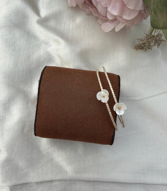 Two flower ceramic sterling silver adjustable bracelet