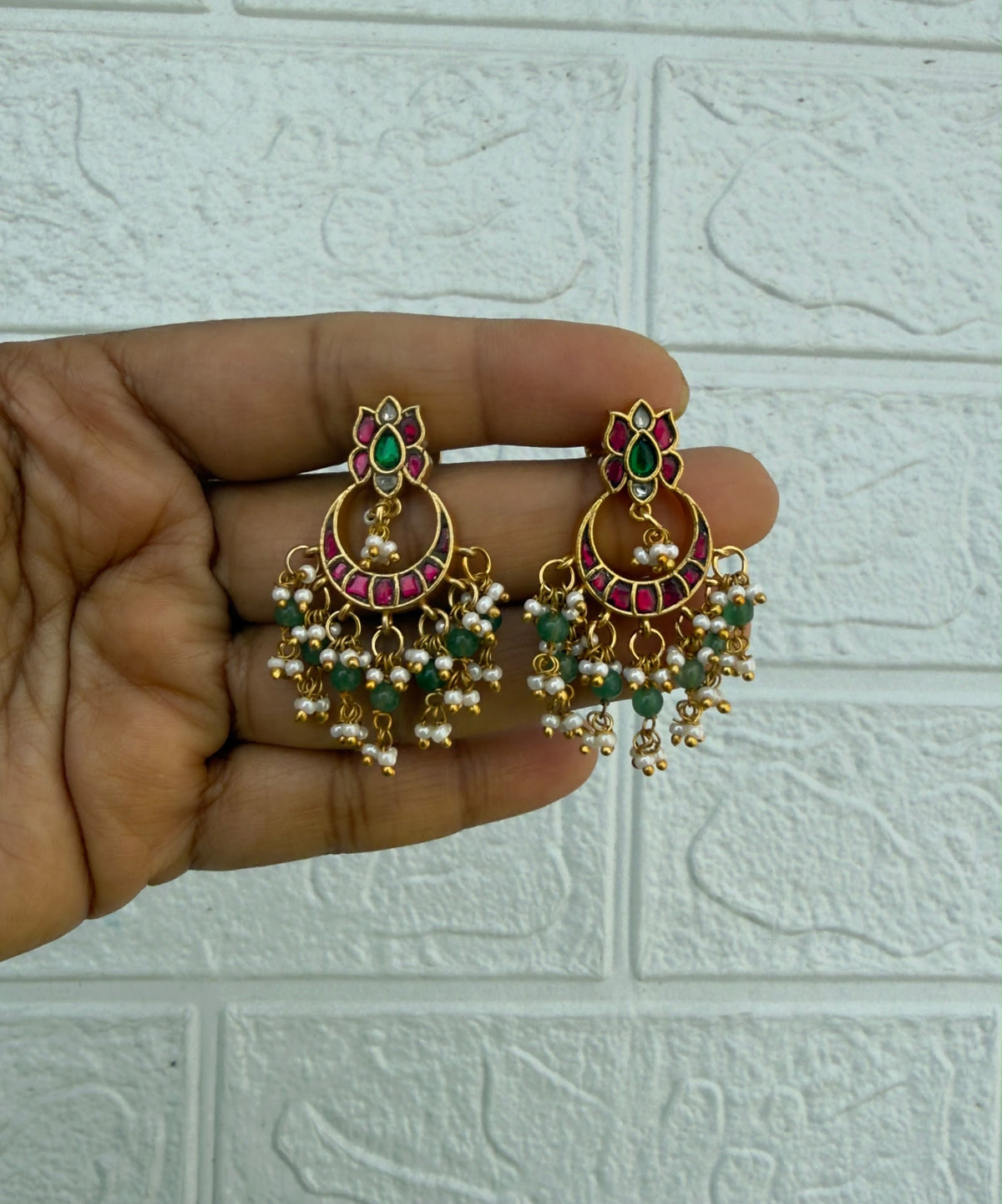 Traditional lotus 899 real kundan chandbalis