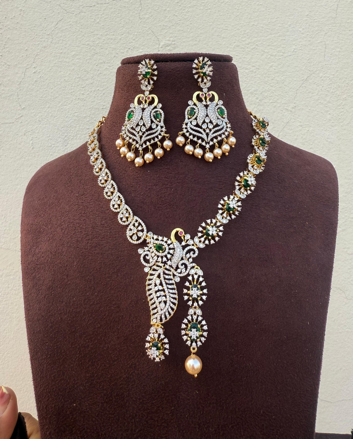 Peacock royal hanging drop diamond finish necklace