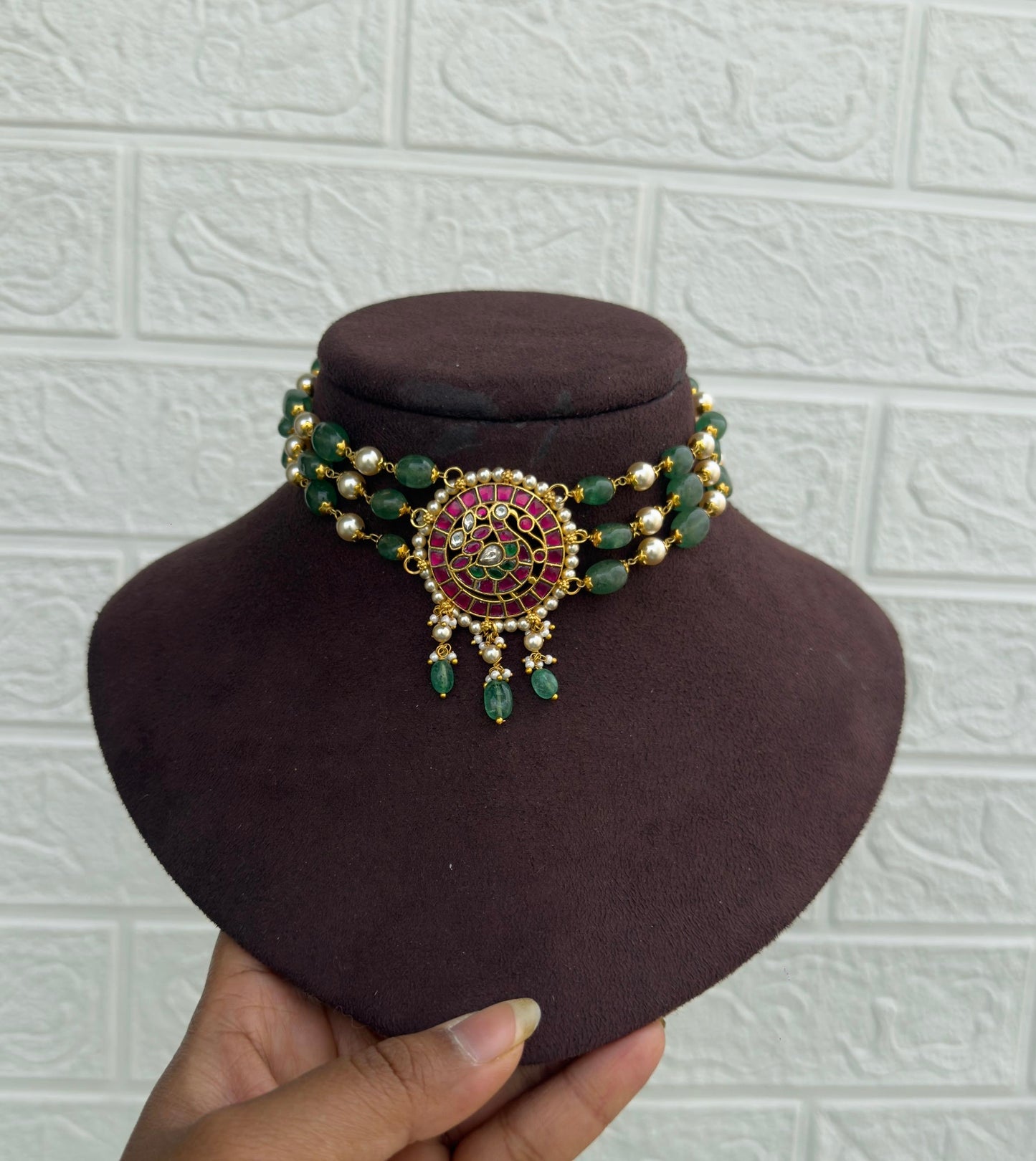 Monalisa beads real kundan peacock choker 3
