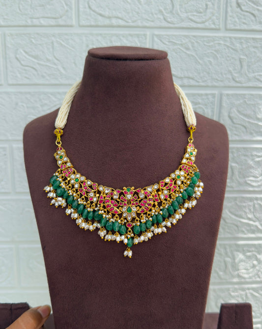 Dual peacock real kundan medium size necklace design5