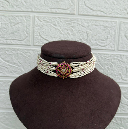 Star ruby real kundan pearl choker