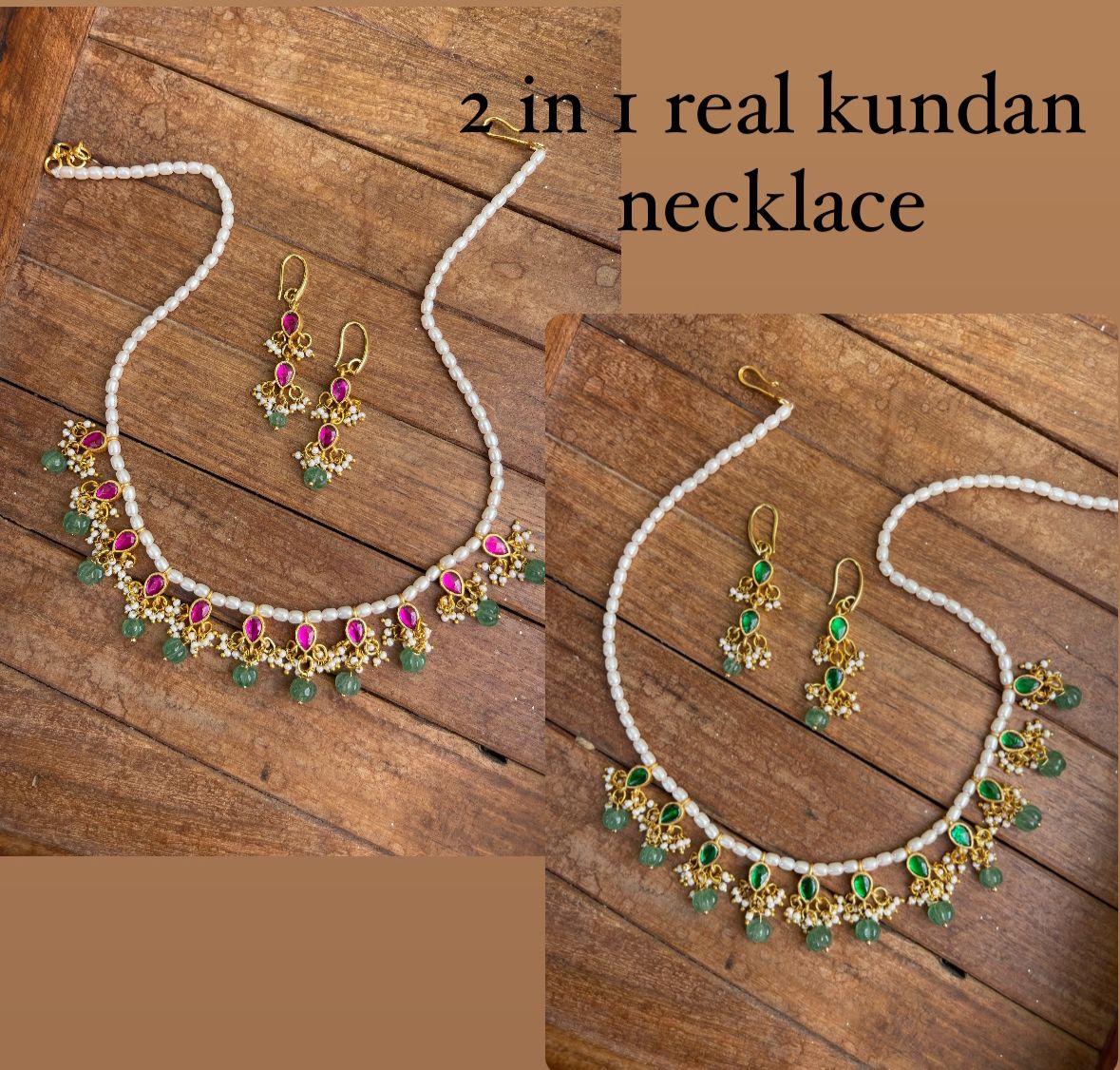 2 in 1 reversible real kundan necklace with hooks - Alluring Accessories