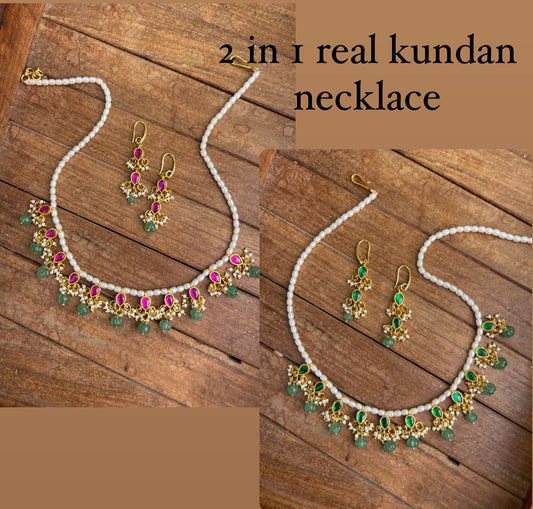 2 in 1 reversible real kundan necklace with hooks - Alluring Accessories