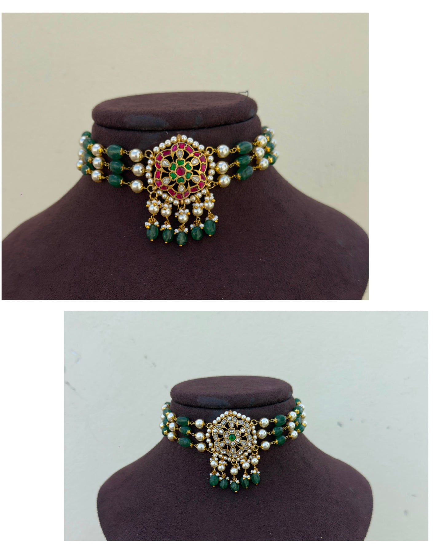 2 in 1 real kundan multi white real kundan russian beads choker