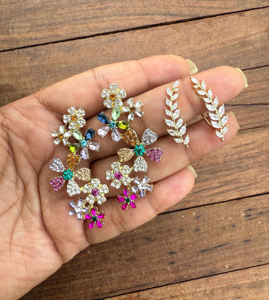 Floral and leaf zircon earcuffs combo