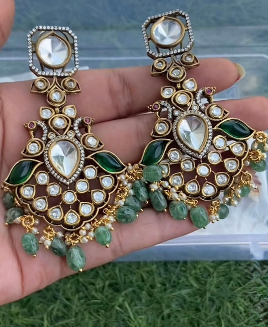 Green victorian dual peacock chandbalis