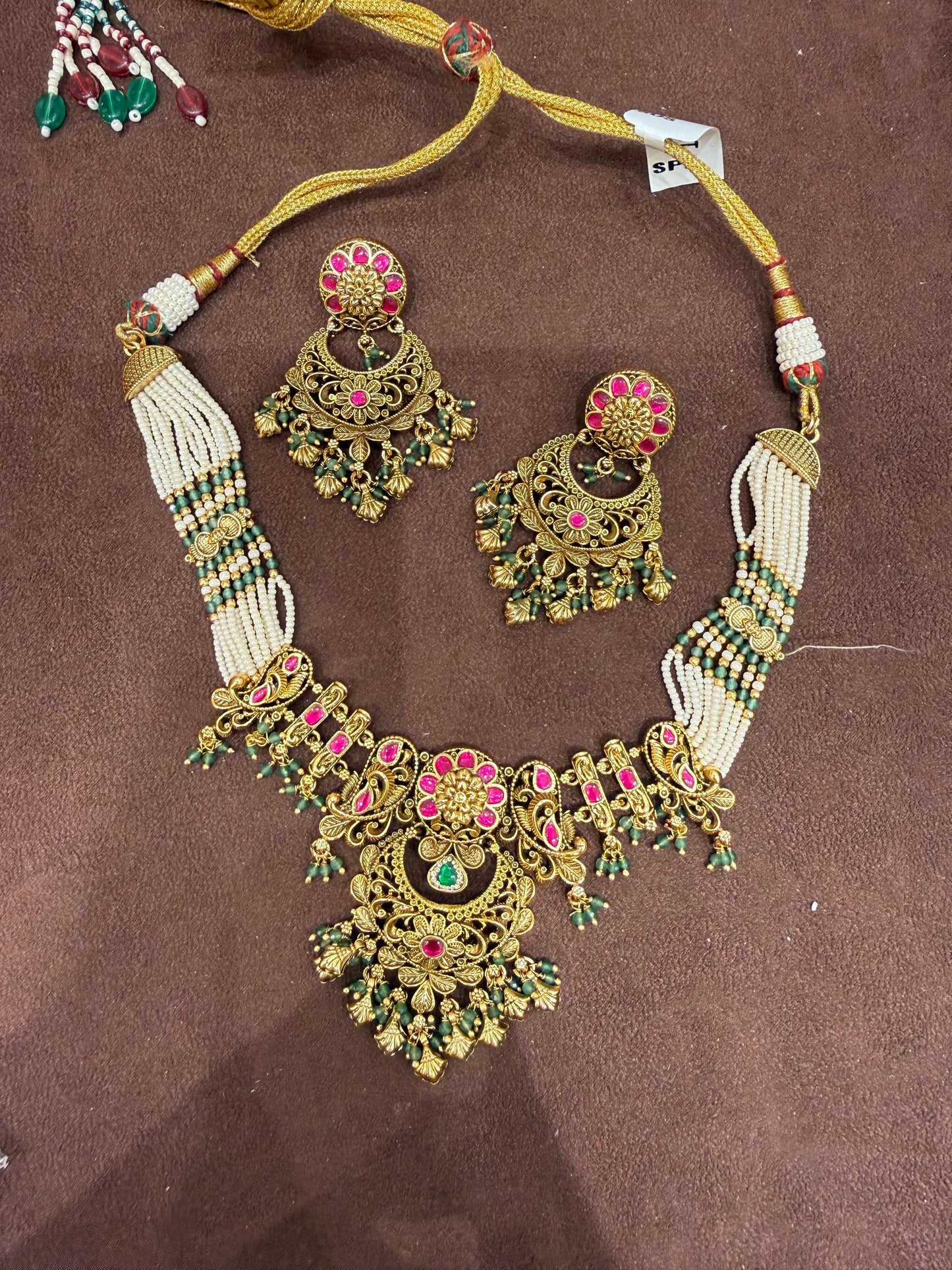 chandbali heavy pearl real kundan necklace with earrings