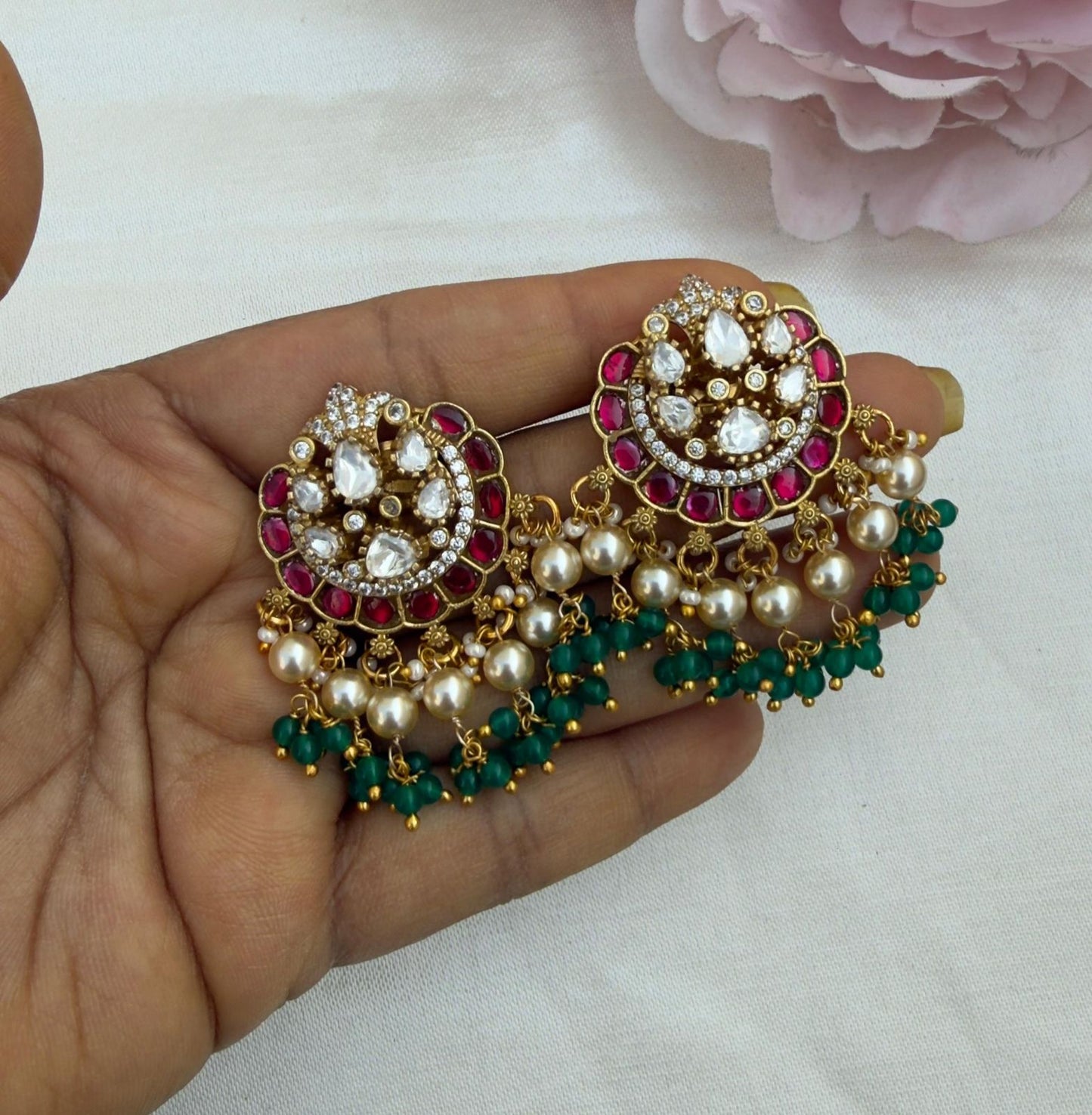 real kundan moissanite chandbali earrings 5