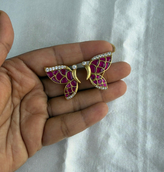 Real kundan unique butterfly studs