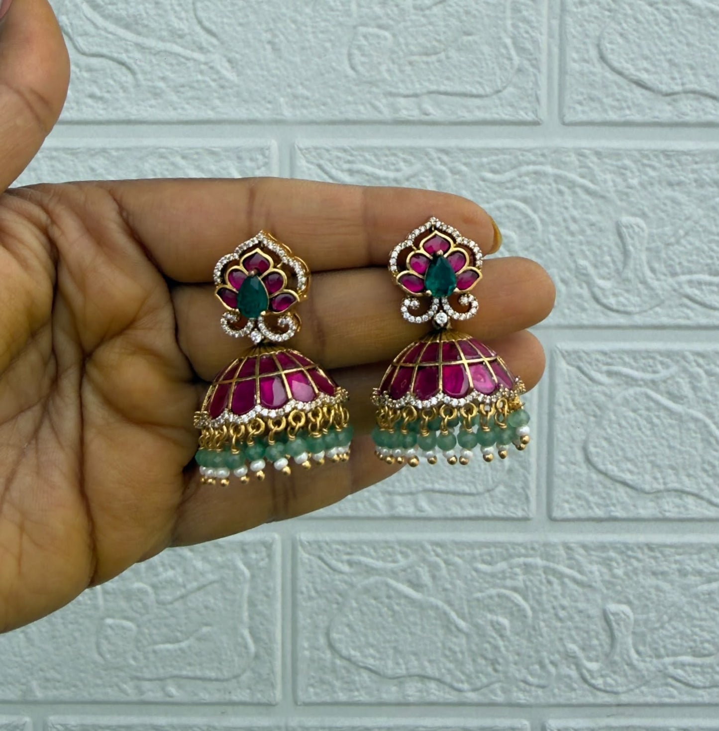 Cute real kundan affordable moissanite jhumkas