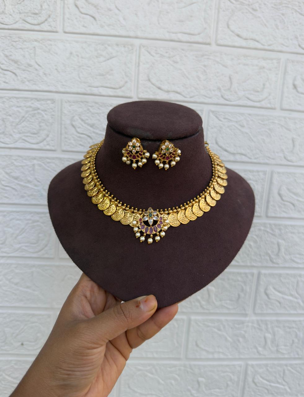 Lakshmi kasu chandbali necklace with earrings