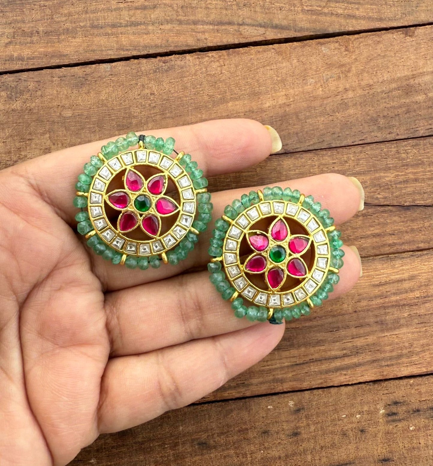 Oversized monalisa bead real kundan unique studs
