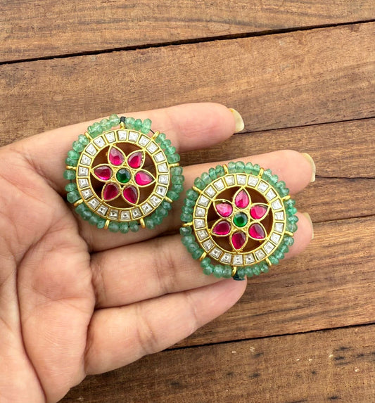 Oversized monalisa bead real kundan unique studs