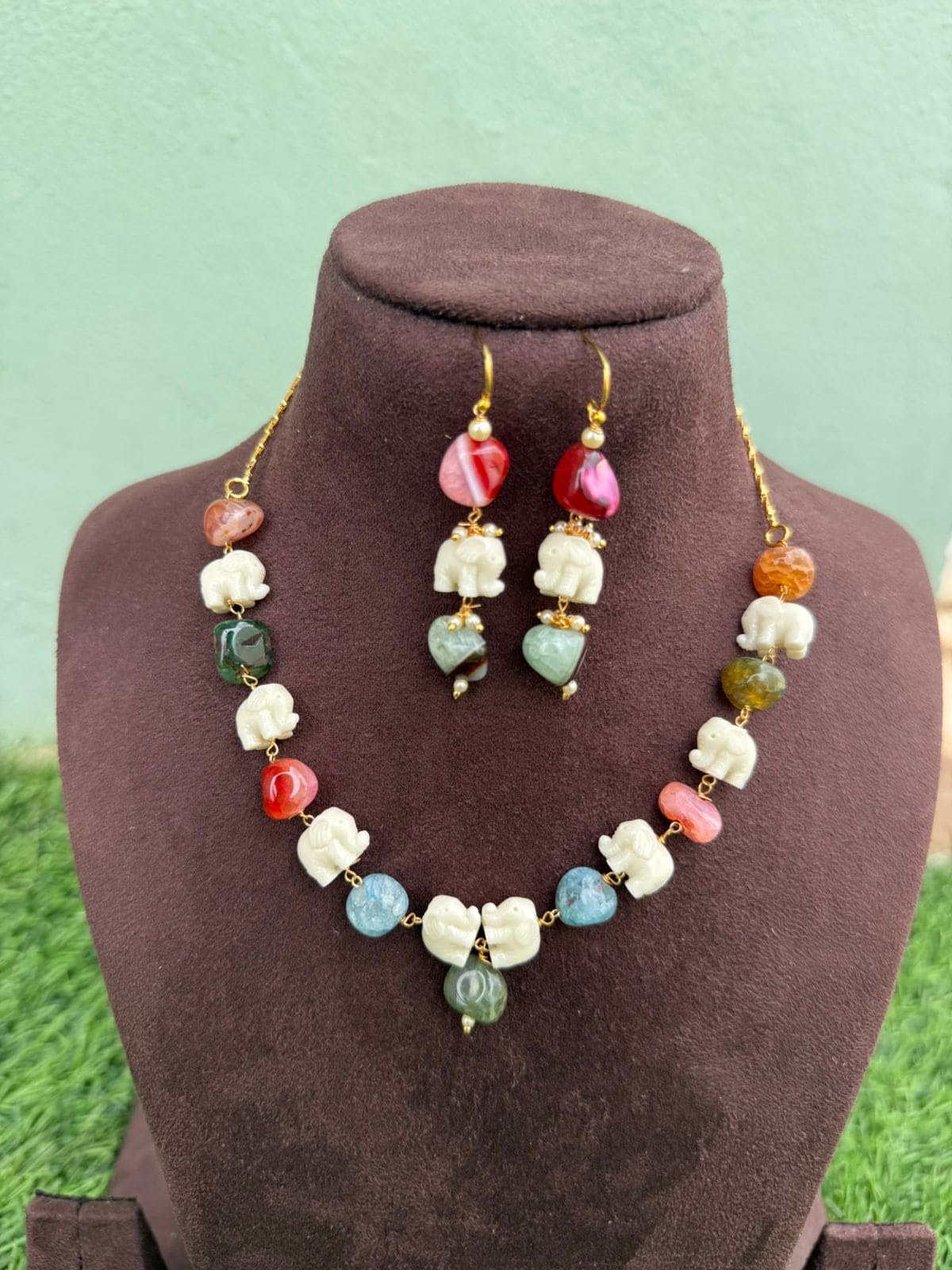 Handmade cute elephant necklace with matching hooks