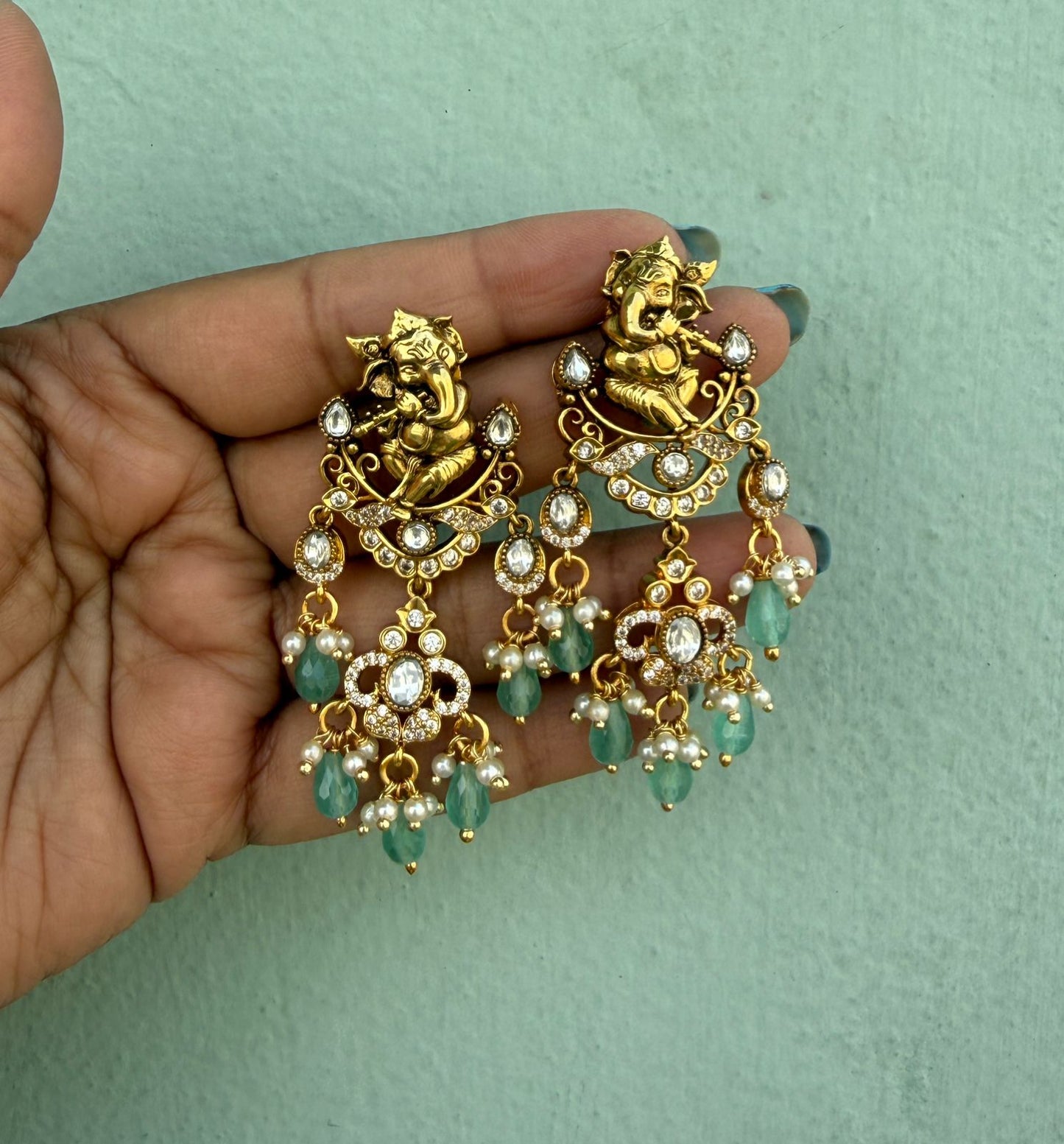 Antique ganesh moissanite hanging earrings