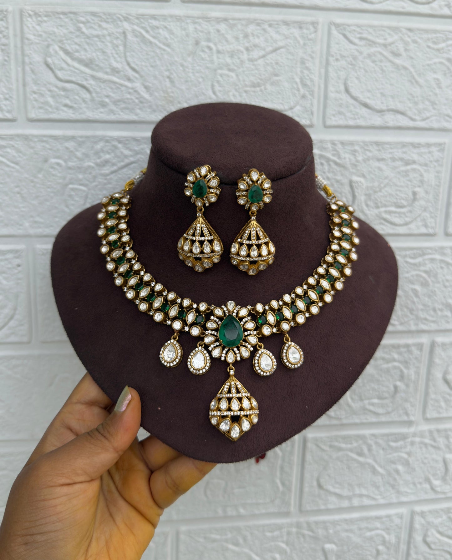 Classy five drop pearl Moissanite necklace with earrings