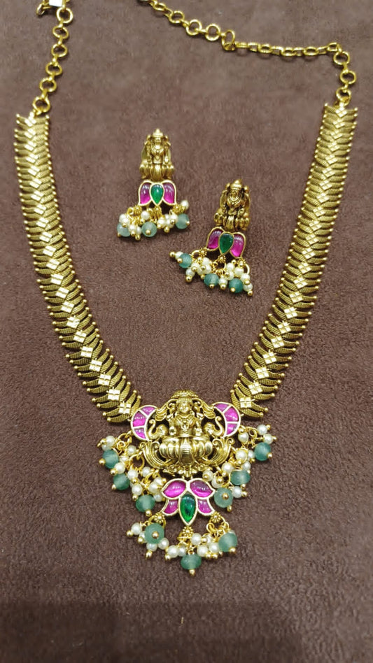 Lakshmi lotus drop designer chain necklace