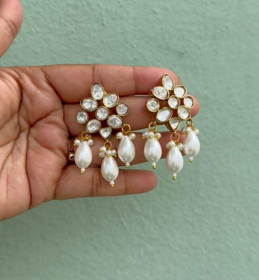 Moissanite diamond stylish pearl drop earrings