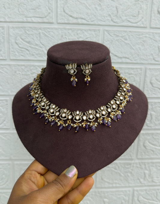 Full of lotus classic moissanite purple victorian necklace with earrings