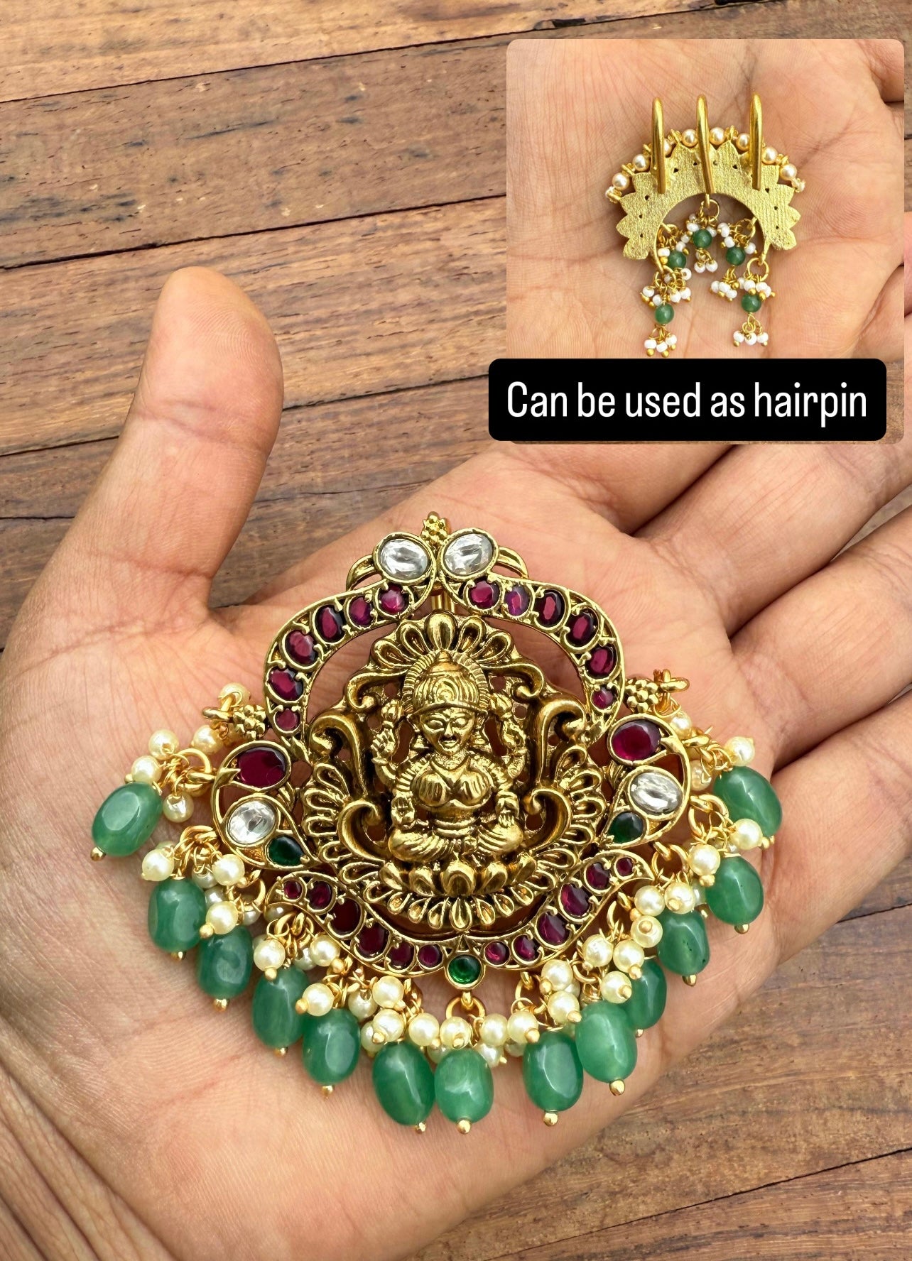 2 in 1 lakshmi real kundan locket hasli also hair pin