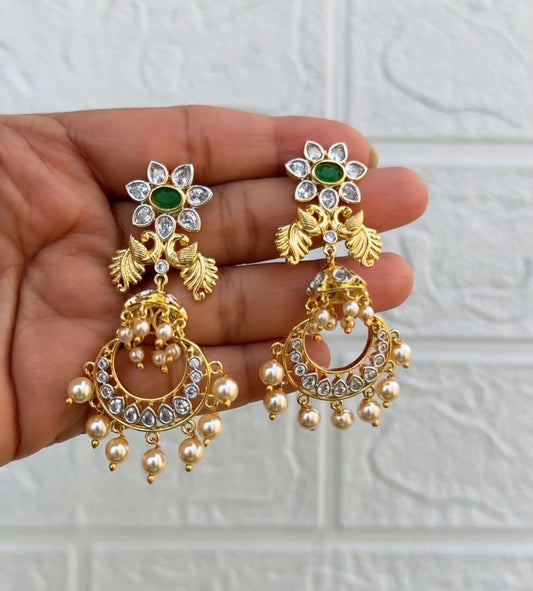 Light weight peacock chandbali jhumka earrings