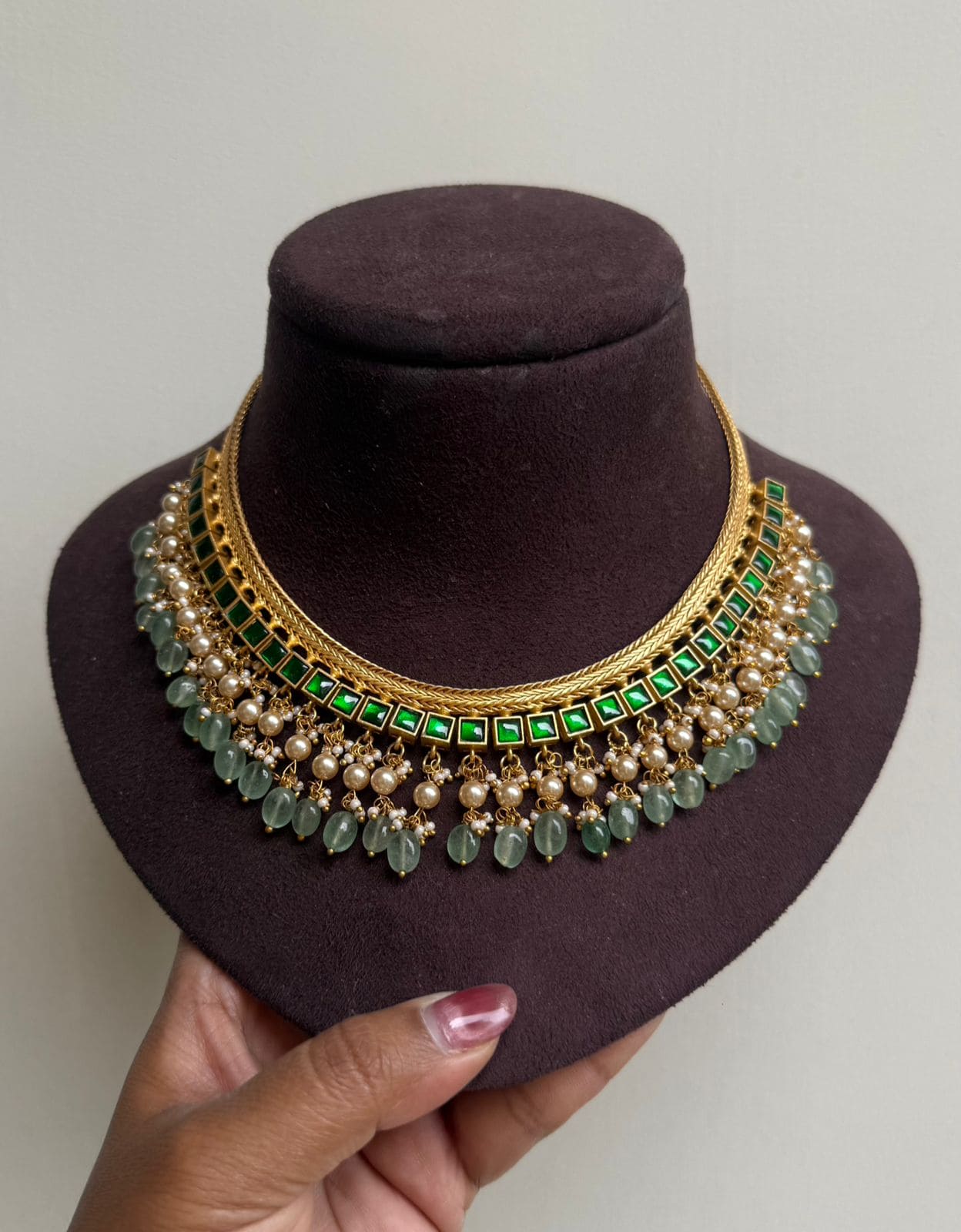 Real kundan square pearl jalebi necklace