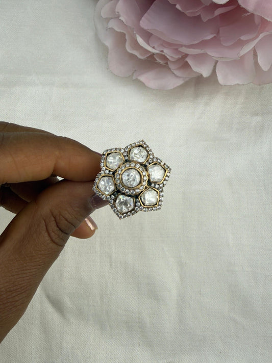 Moissanite flower adjustable ring 5