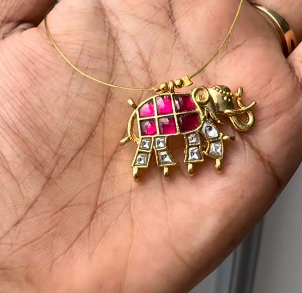 Elephant real kundan invisible necklace