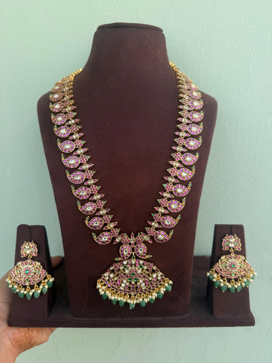 Long 2 in 1 real kundan kemp long necklace with earrings