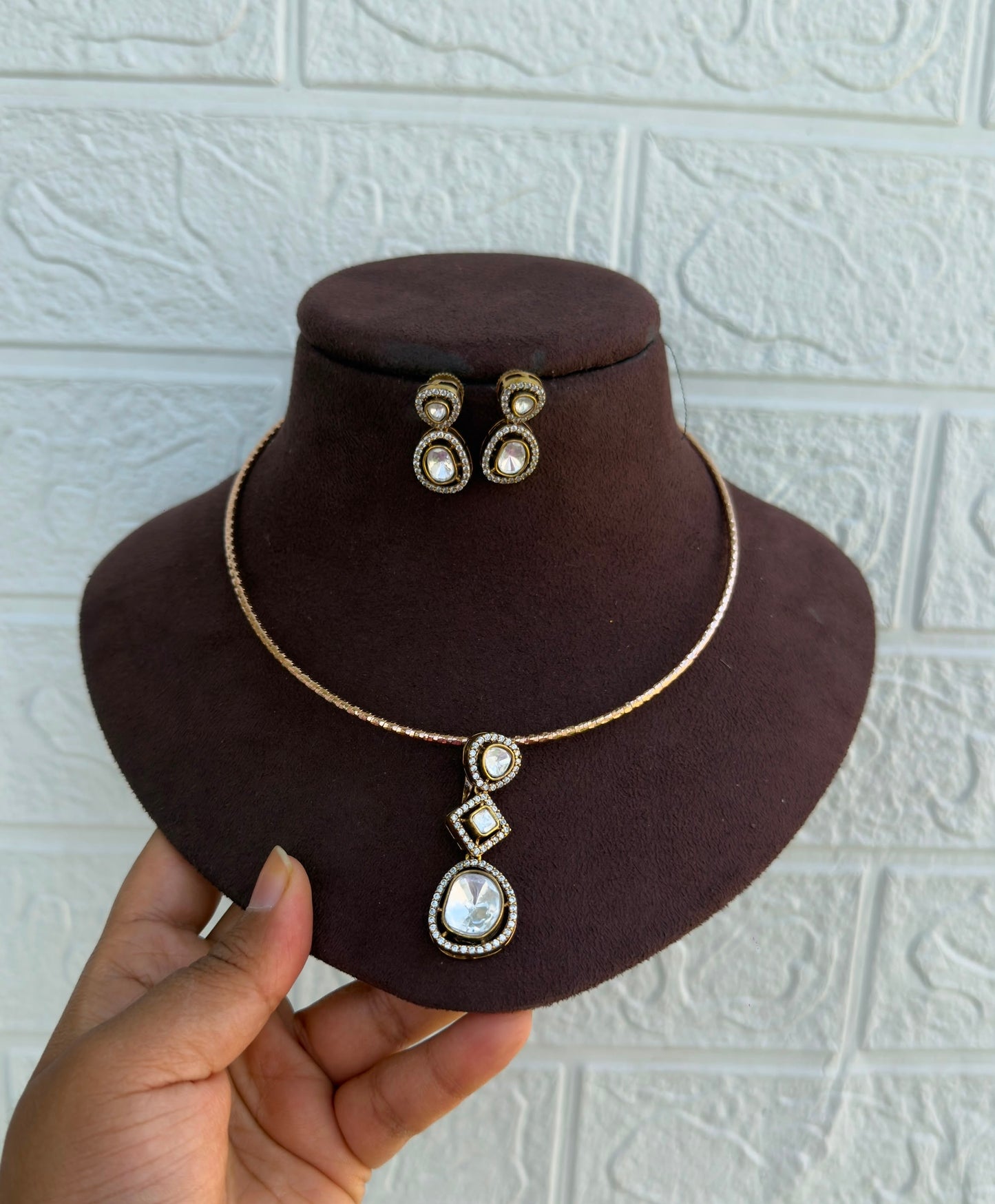 Full white moissanite locket with earrings