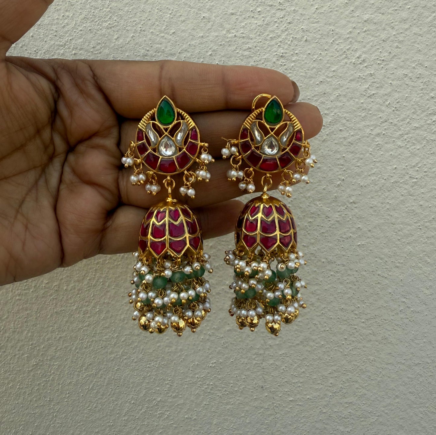 Round real kundan jhumkas design5