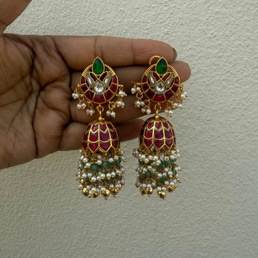 Round real kundan jhumkas design5
