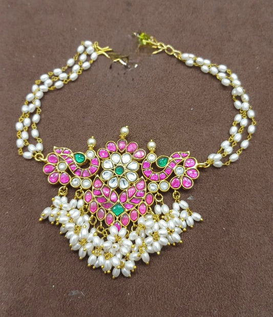 Rice pearl dual peacock real kundan choker 7