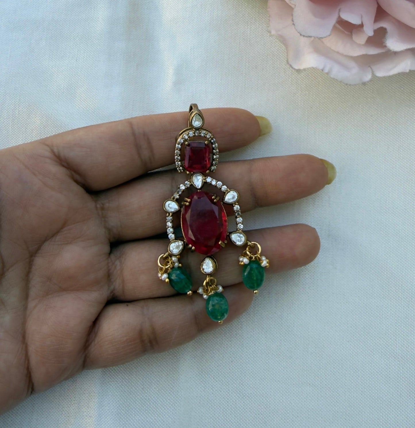 Square oval drop doublet stone locket with/ without hasli