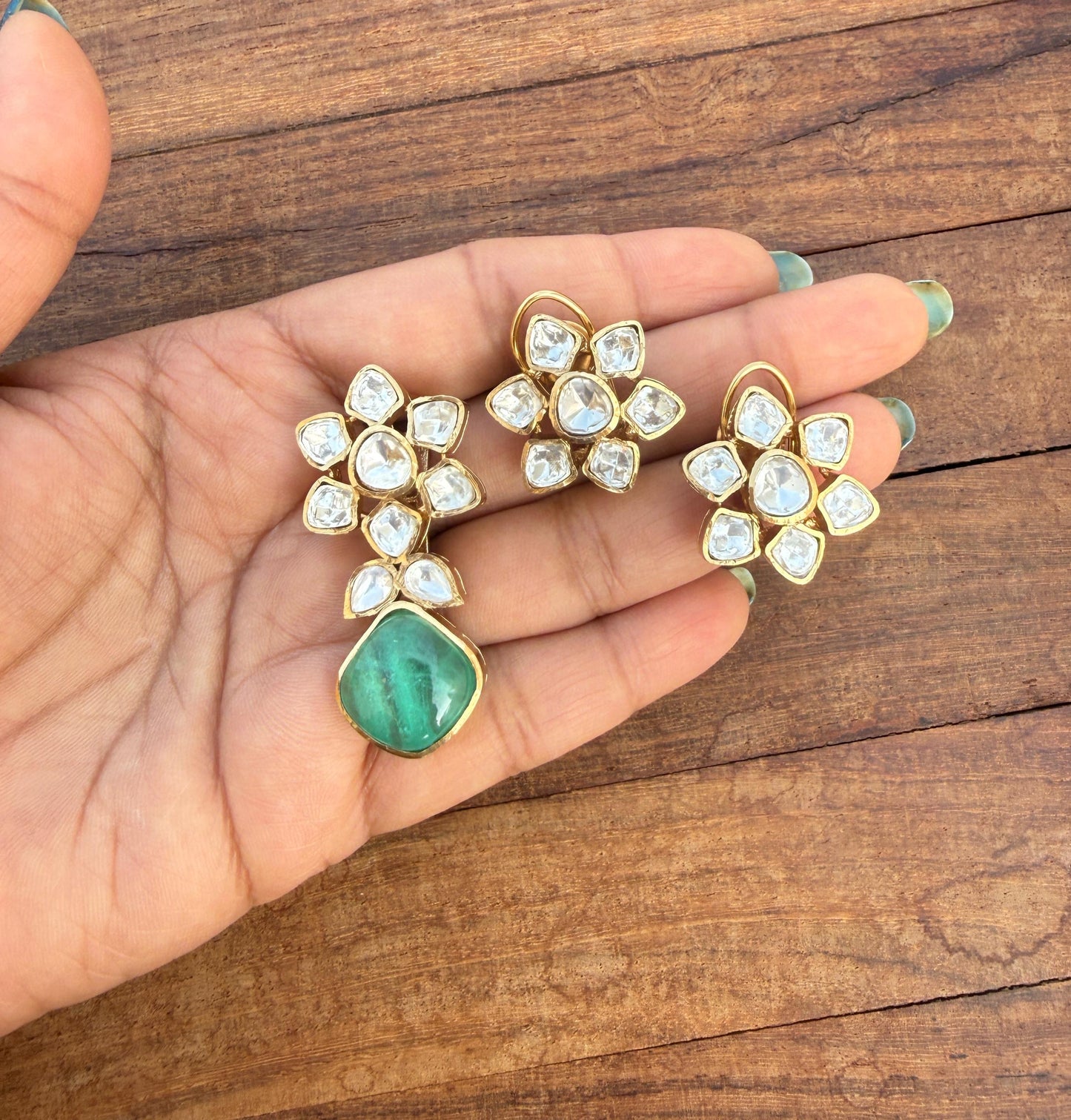 Classy moissanite square locket combo with studs