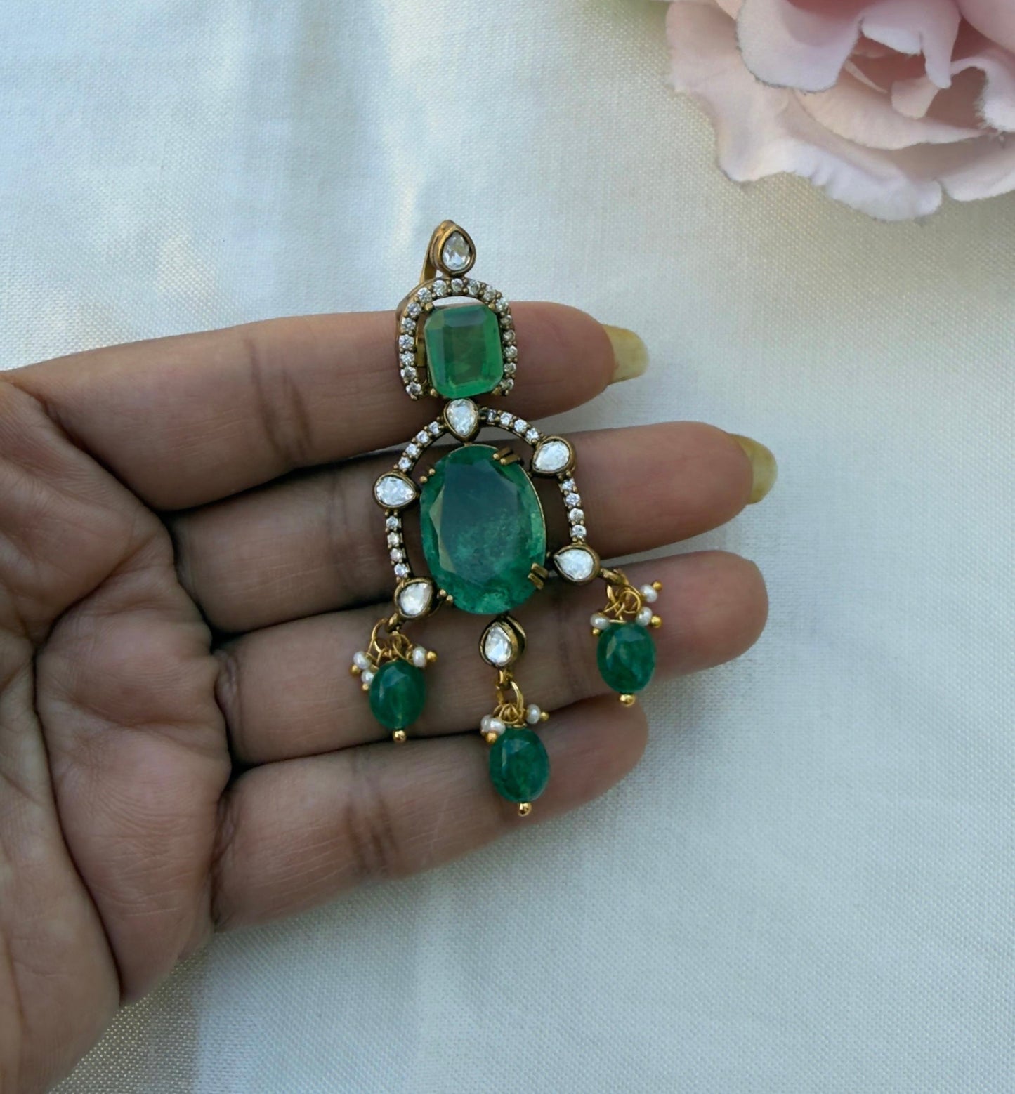 Square oval drop doublet stone locket with/ without hasli