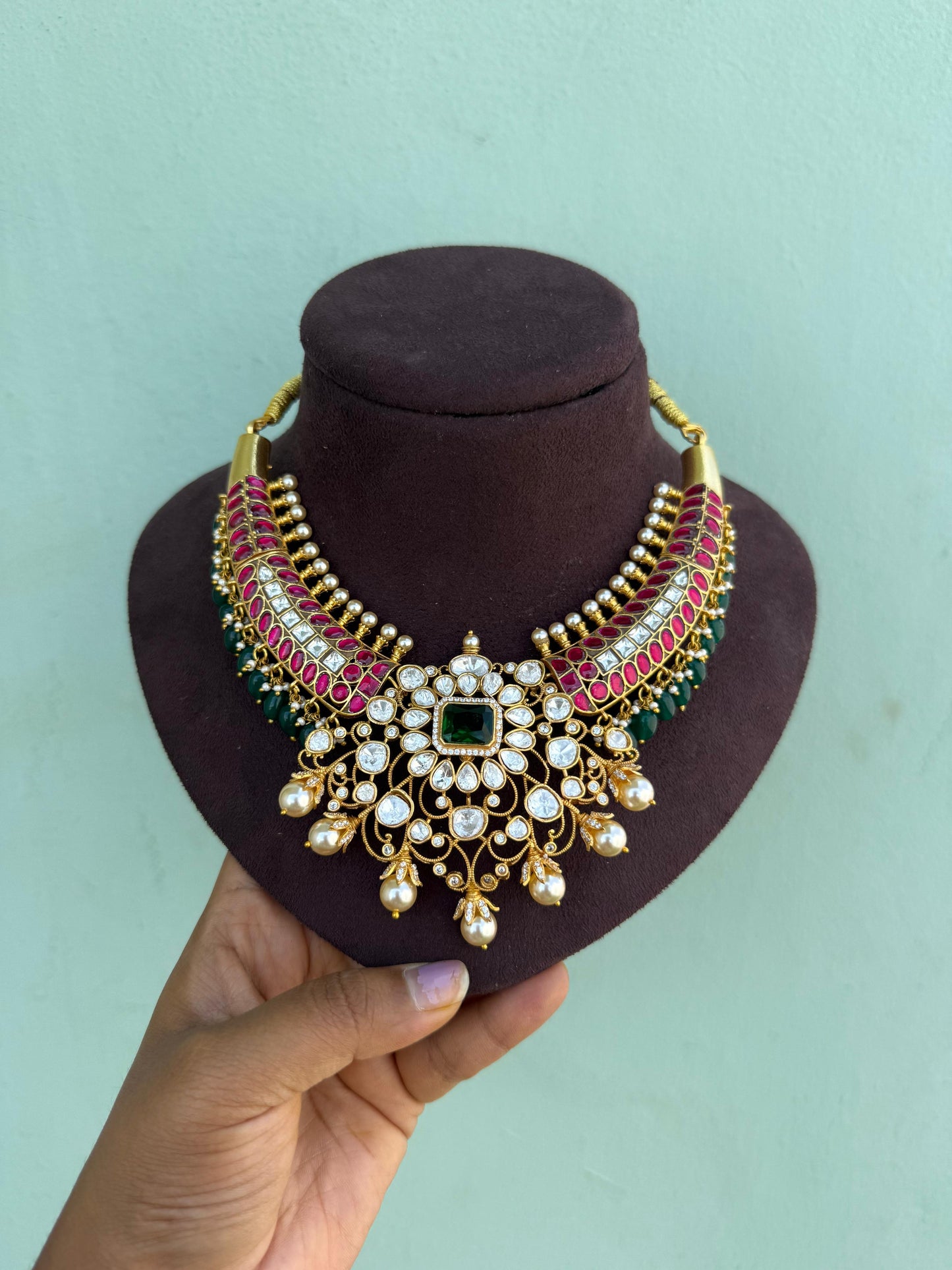 Moissanite real kundan heavy pearl stylish necklace 5